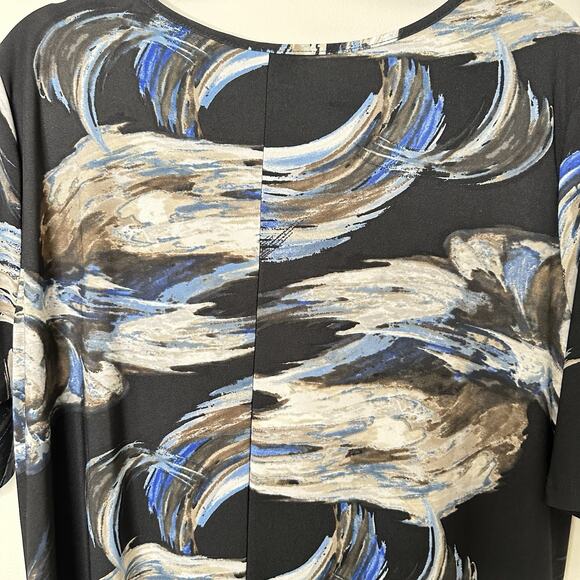 Attitudes by Renee Como Jersey Elbow Sleeve Maxi Dress 1X Petite Artsy Office - Picture 3 of 9